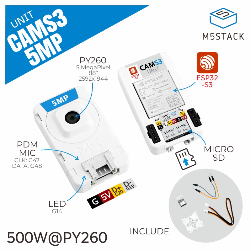 M5Stack Core2 - Unidade Oficial M5Stack Câmera Wi-Fi CamS3